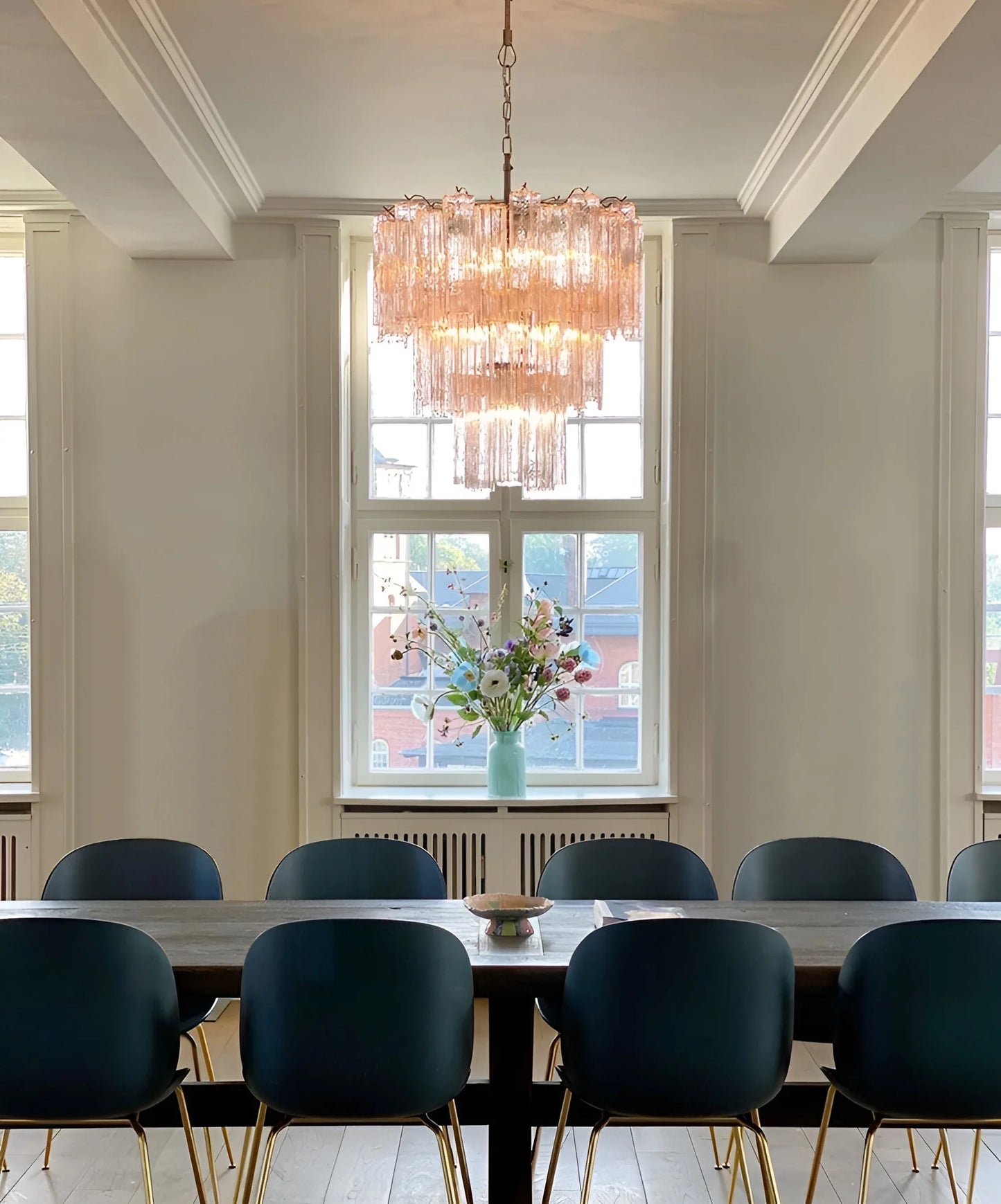 Elegant Pink Murano Glass Tube Chandelier - Nuvé