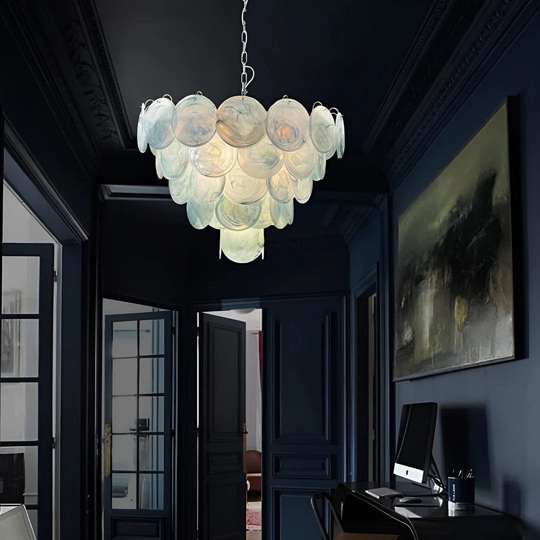 Elegant Blue Murano Disc Chandelier - Nuvé