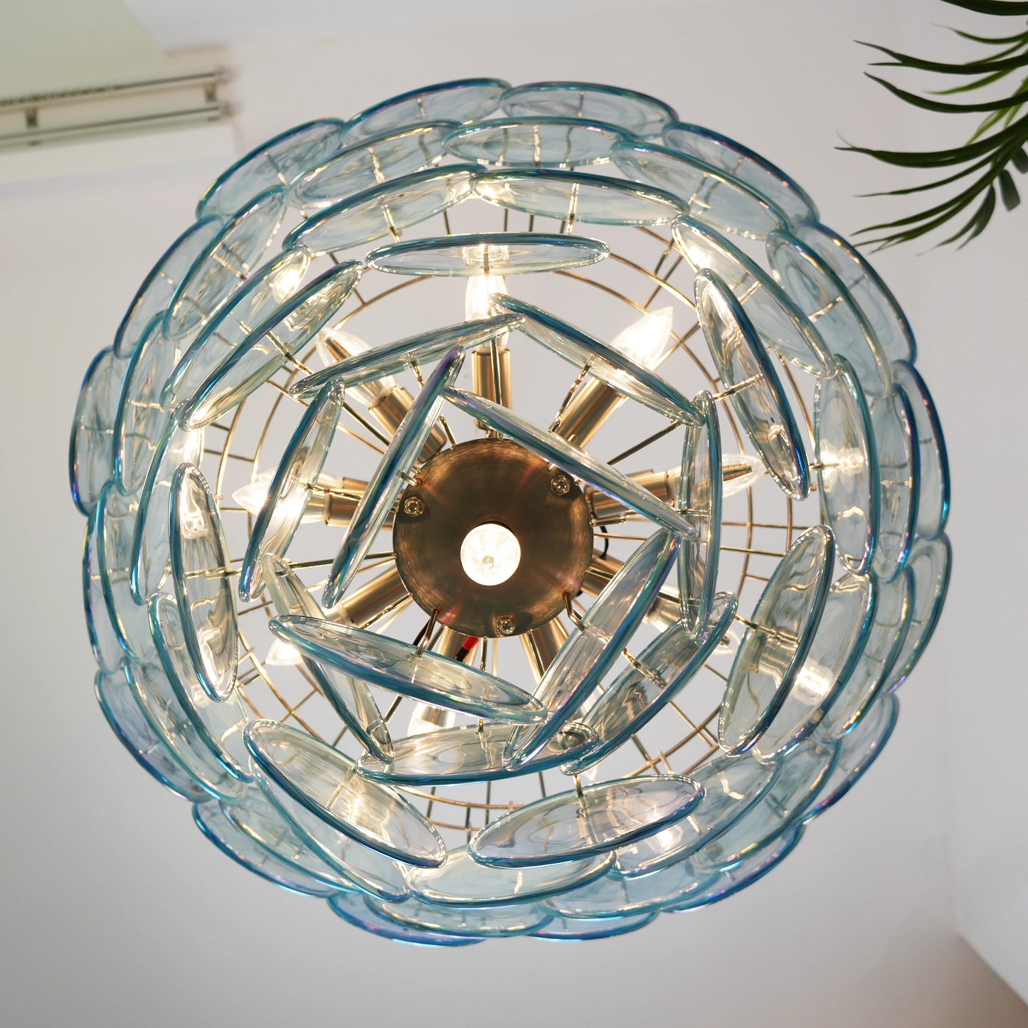 Elegant Blue Murano Disc Chandelier - Nuvé