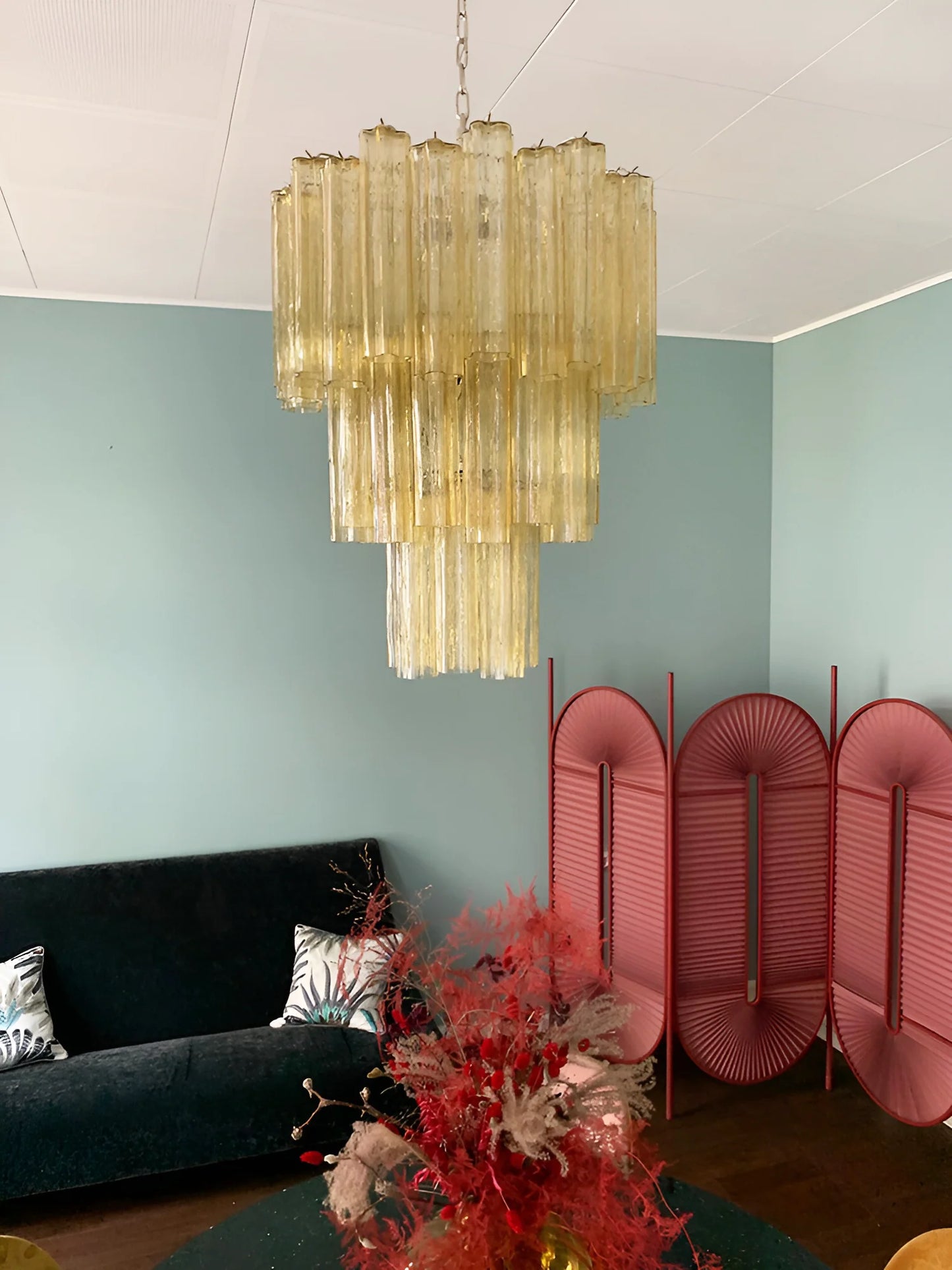 Elegant Yellow Murano Glass Tube Chandelier - Nuvé