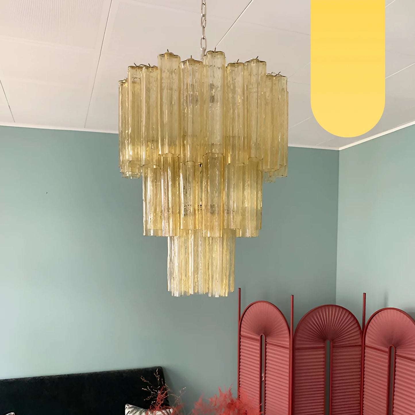Elegant Yellow Murano Glass Tube Chandelier - Nuvé