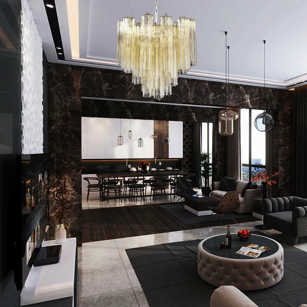 Fantastic Murano Amber Glass Tube Chandelier - Nuvé