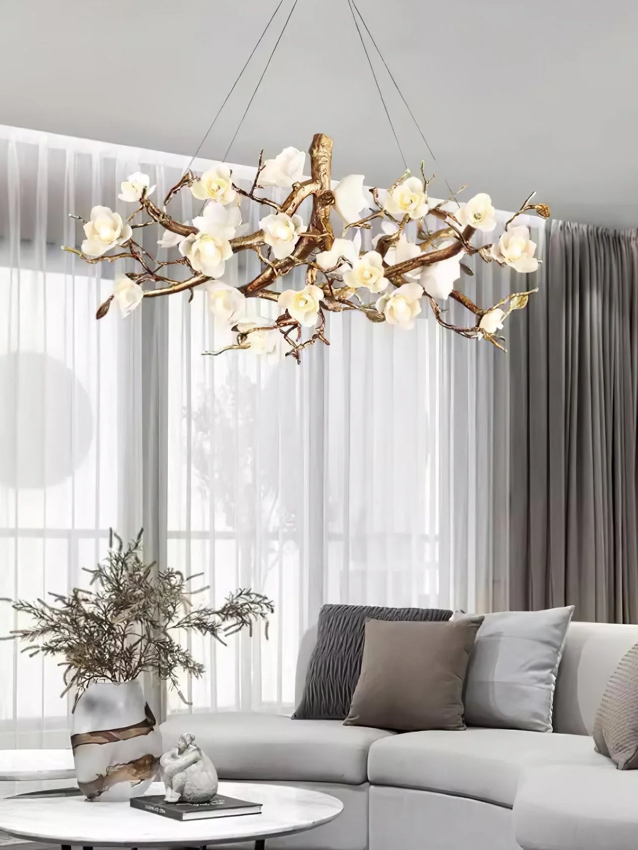 Flower Bloom Branch Brass Chandelier - Nuvé
