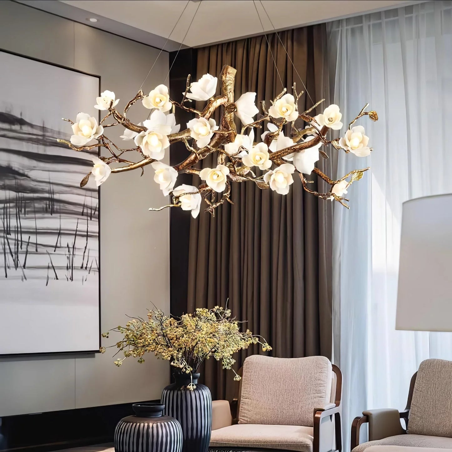 Flower Bloom Branch Brass Chandelier - Nuvé