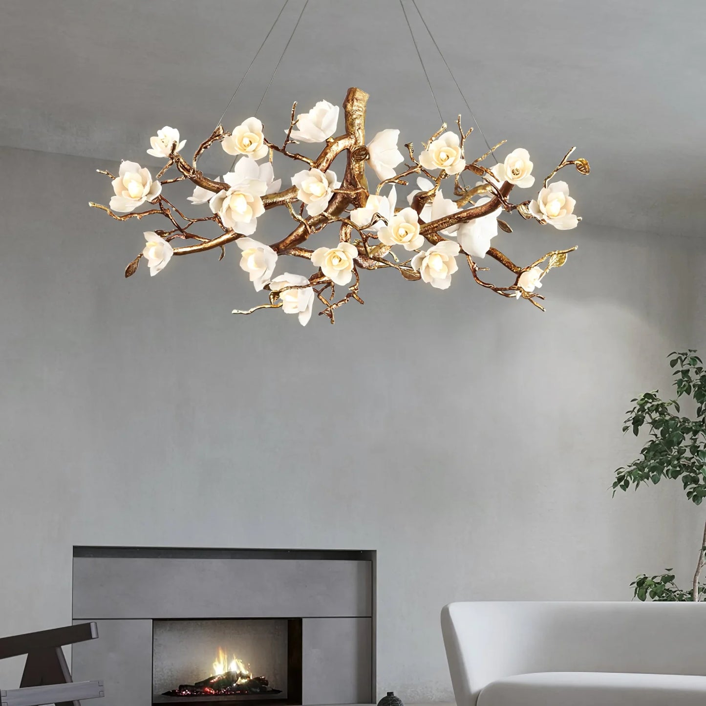 Flower Bloom Branch Brass Chandelier - Nuvé