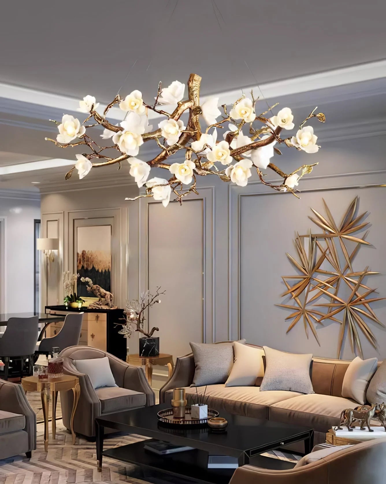 Flower Bloom Branch Brass Chandelier - Nuvé