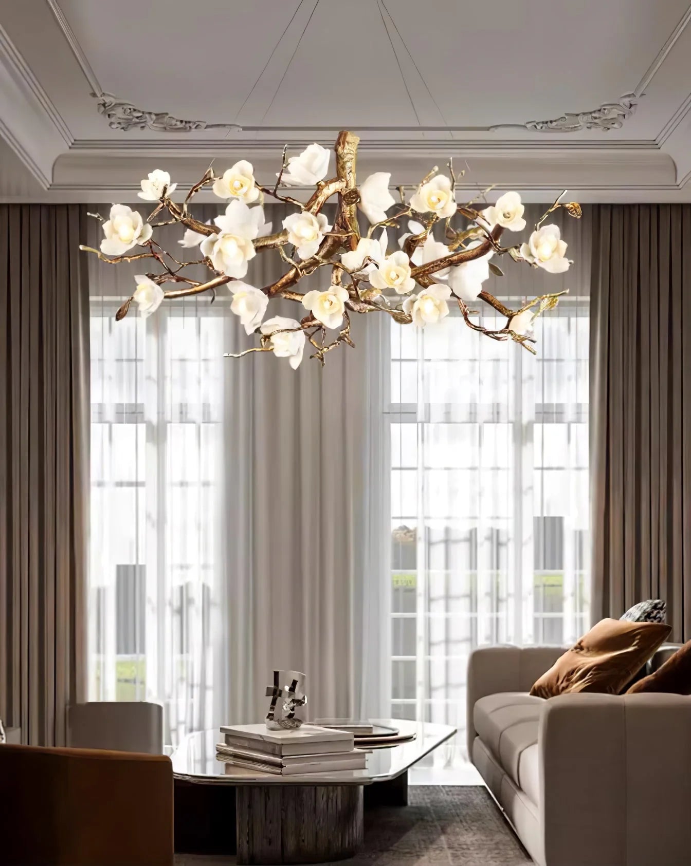 Flower Bloom Branch Brass Chandelier - Nuvé