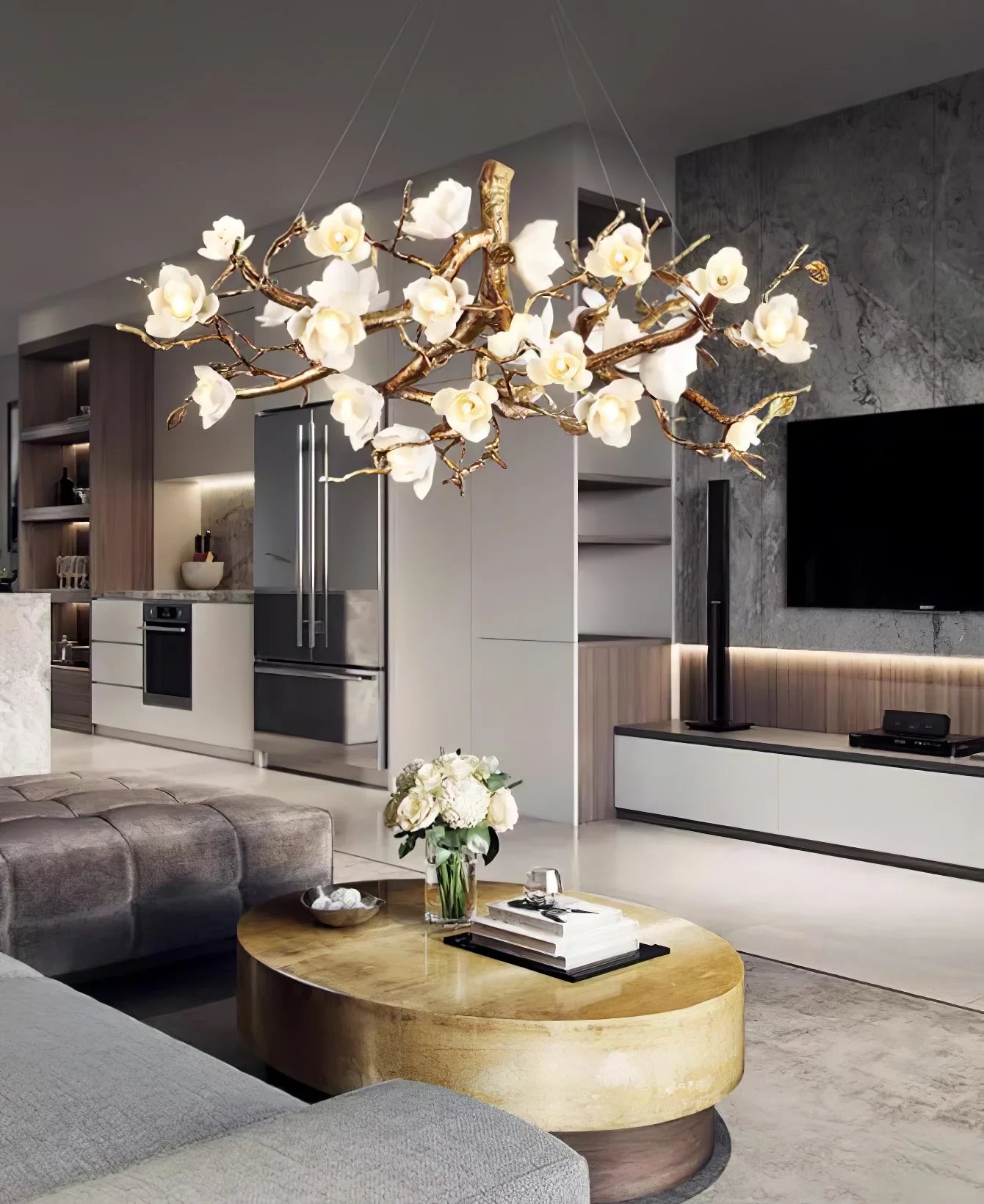 Flower Bloom Branch Brass Chandelier - Nuvé