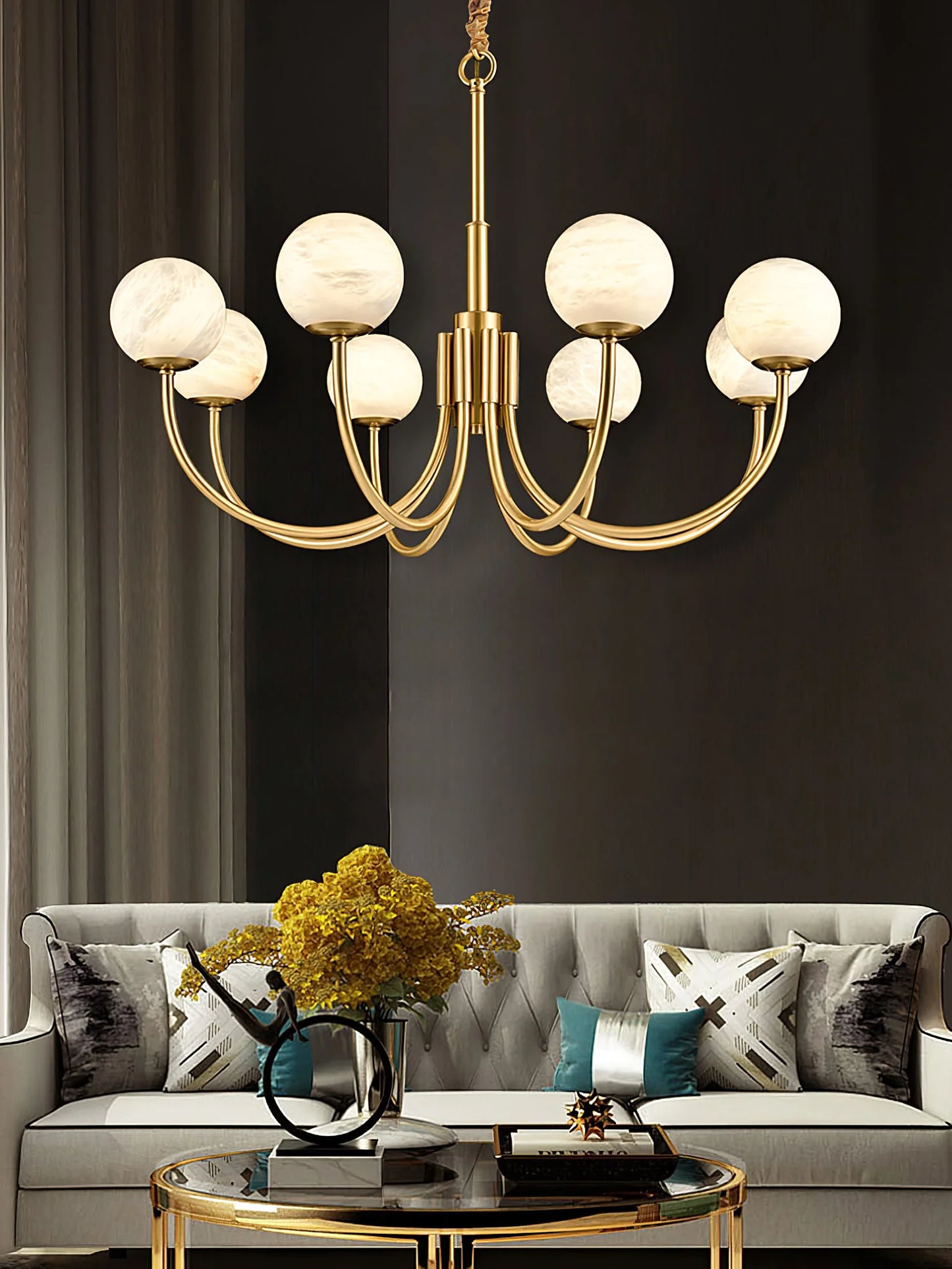 Gold Alabaster Round Chandelier - Nuvé