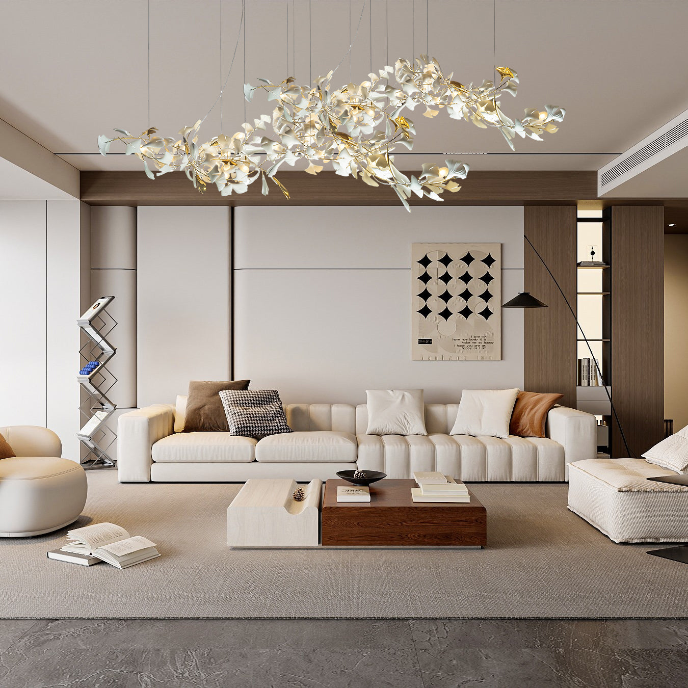 Gold White Leaves Combination Gingko Chandeliers - Nuvé