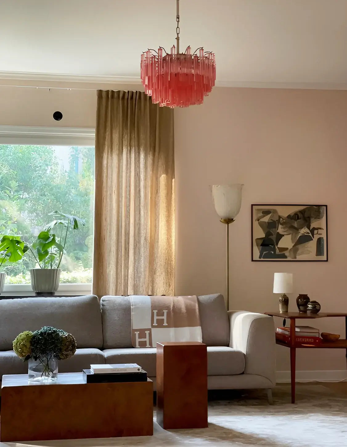 Gorgeous Murano Quadriedri Prisms Pink Chandelier - Nuvé