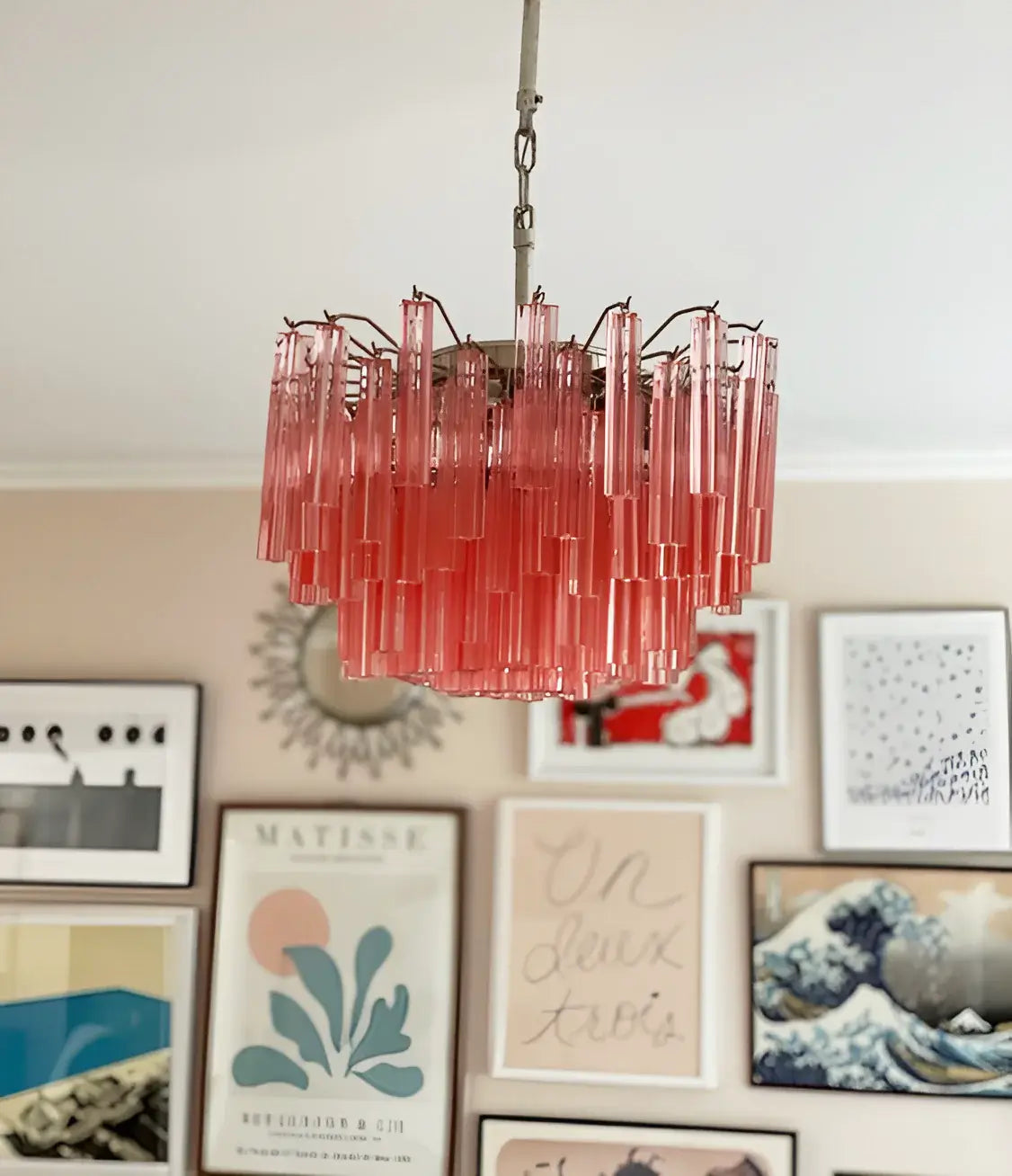 Gorgeous Murano Quadriedri Prisms Pink Chandelier - Nuvé