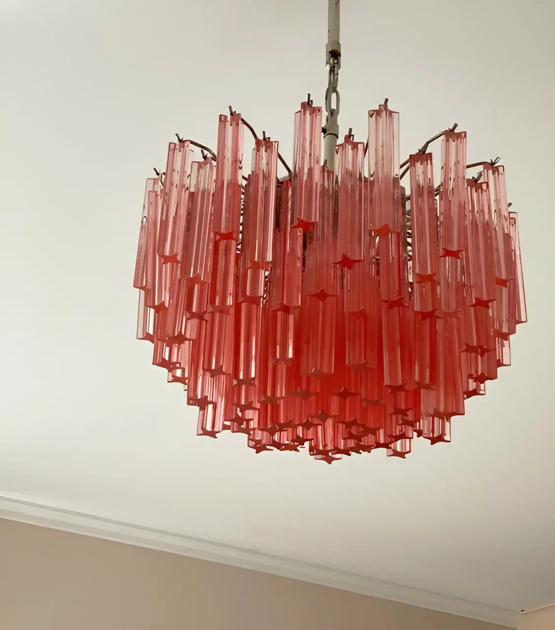 Gorgeous Murano Quadriedri Prisms Pink Chandelier - Nuvé