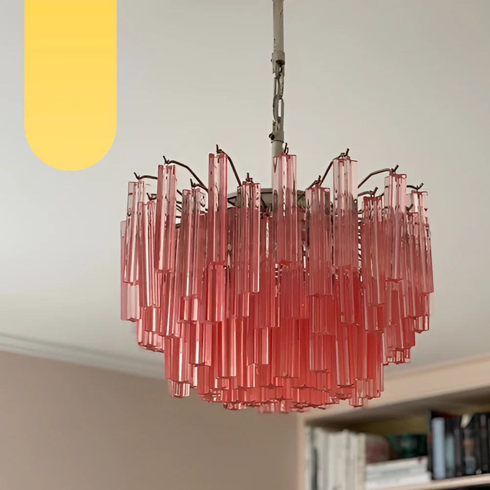 Gorgeous Murano Quadriedri Prisms Pink Chandelier - Nuvé