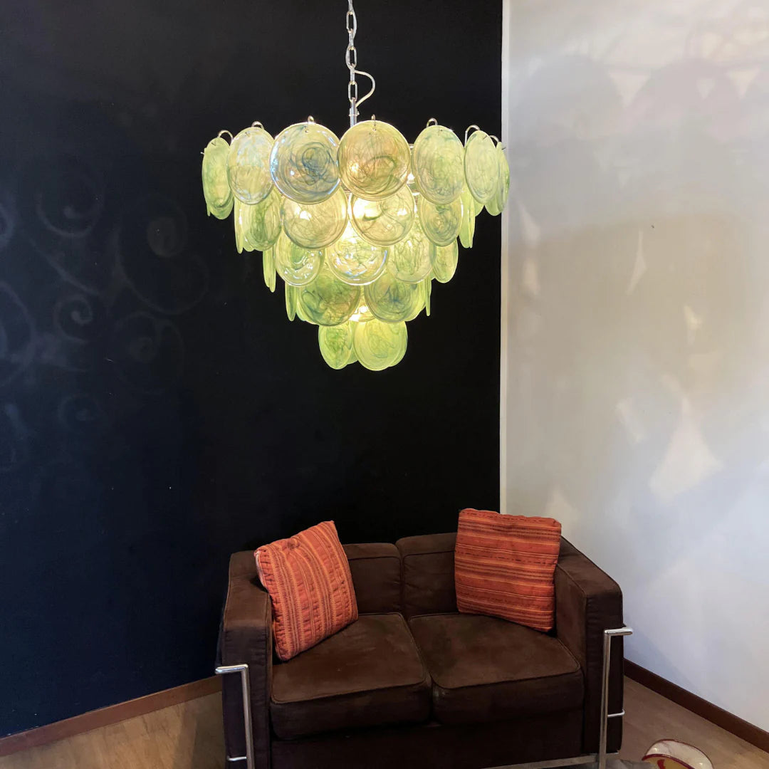Elegant Green Murano Disc Chandelier - Nuvé