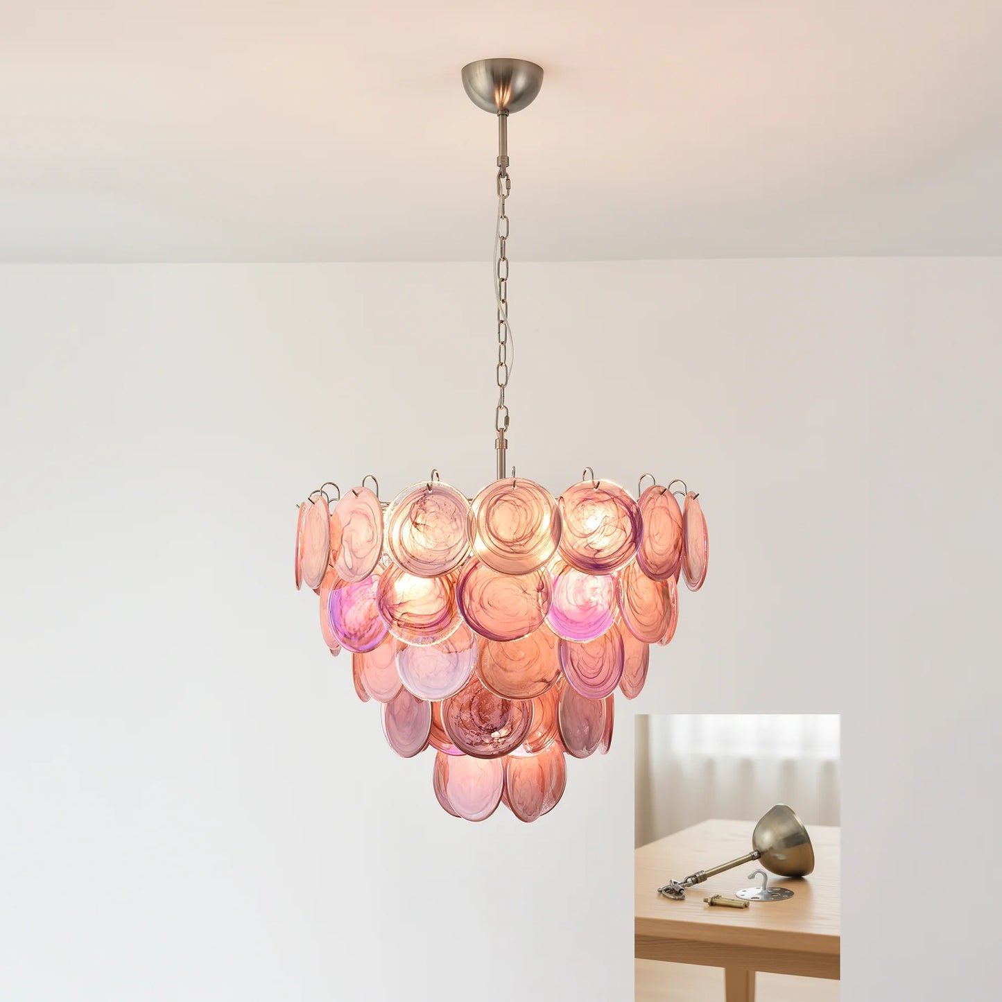 Pink Disc Murano Chandelier - Nuvé