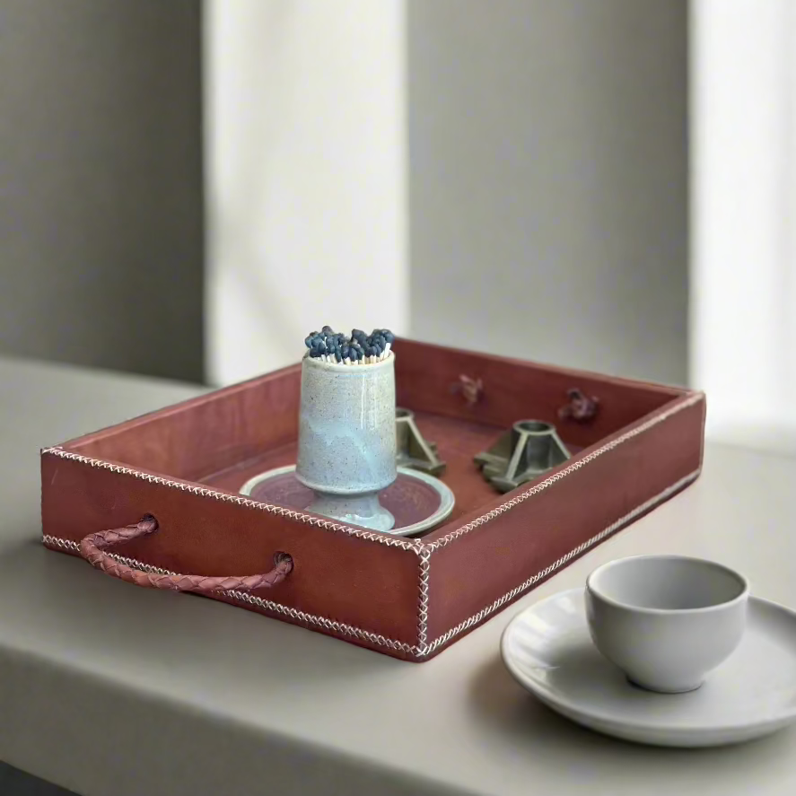 Mesa | Rectangle Ottoman Tray with Embroidered Handles - Nuvé