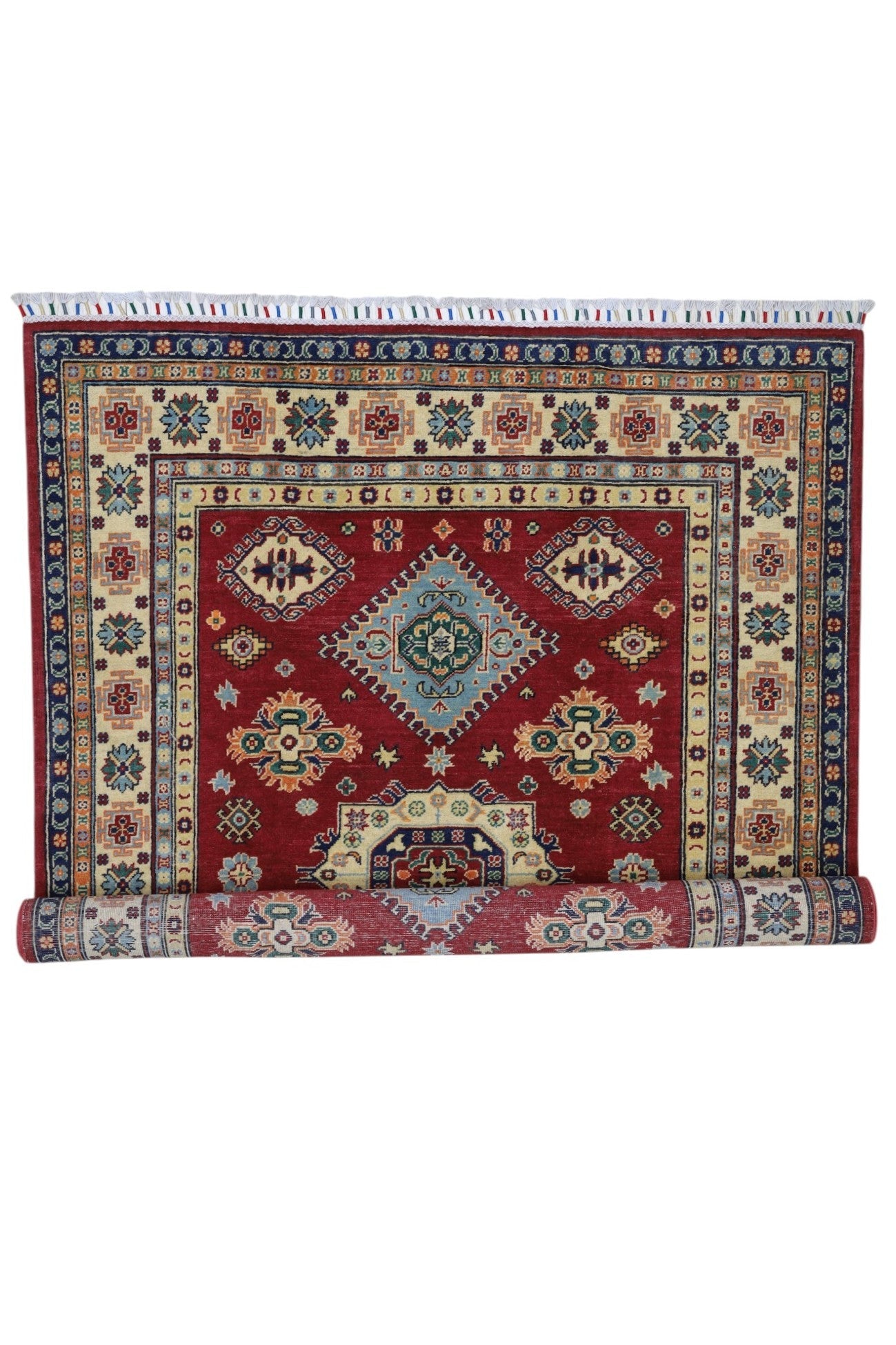Hand-Knotted Afghani Kazak Wool Rug – 4’10″ x 6’6″ - Nuvé