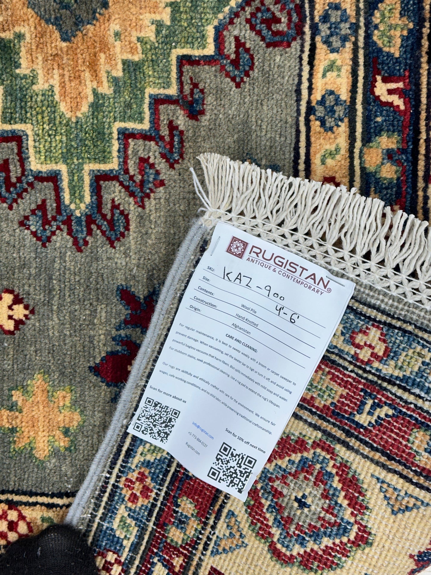Hand-Knotted Afghani Kazak Wool Rug – 4’ x 6’ - Nuvé