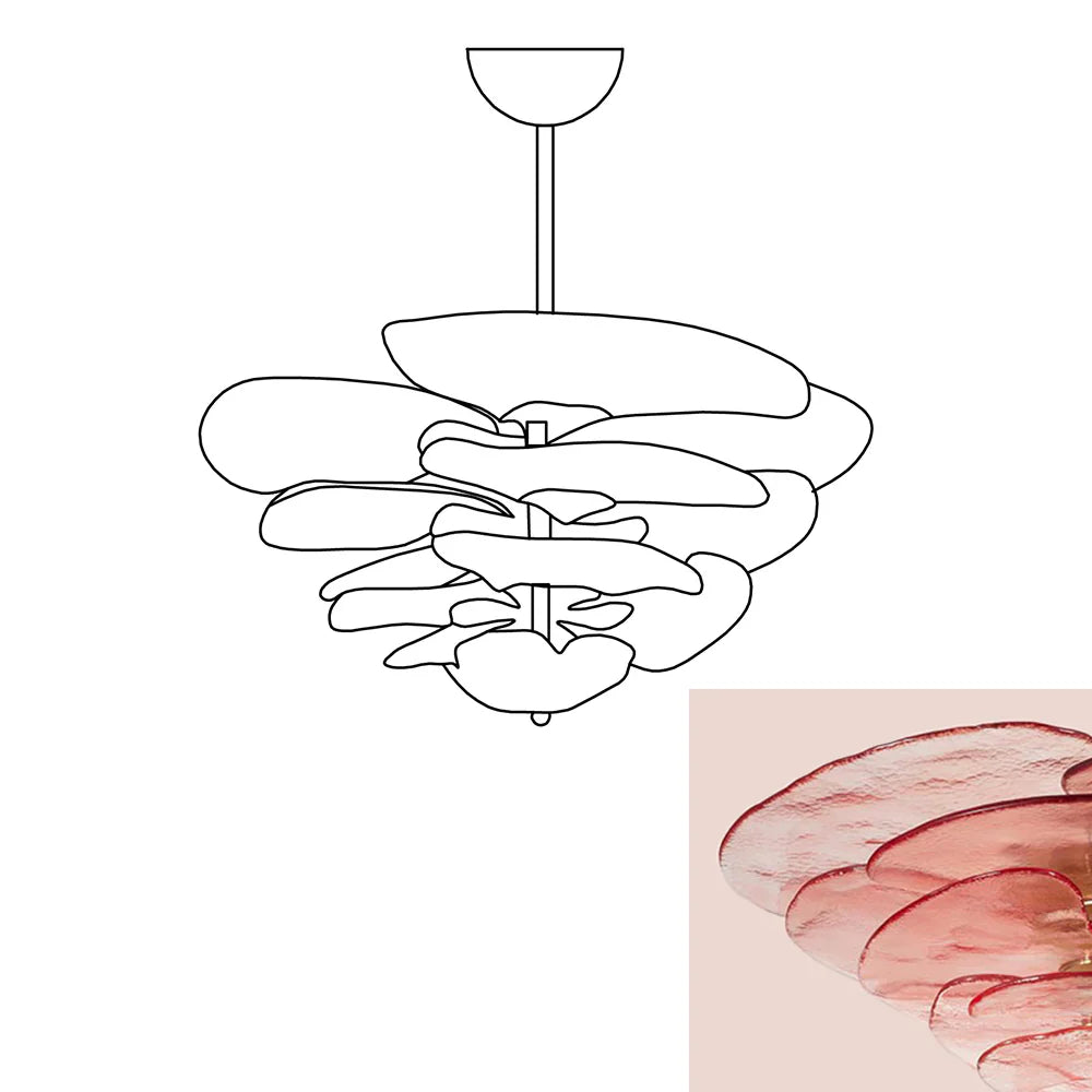 Leaf-Shaped Pink Textured Glass Chandelier - Nuvé