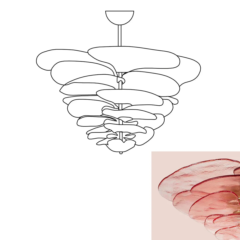 Leaf-Shaped Pink Textured Glass Chandelier - Nuvé
