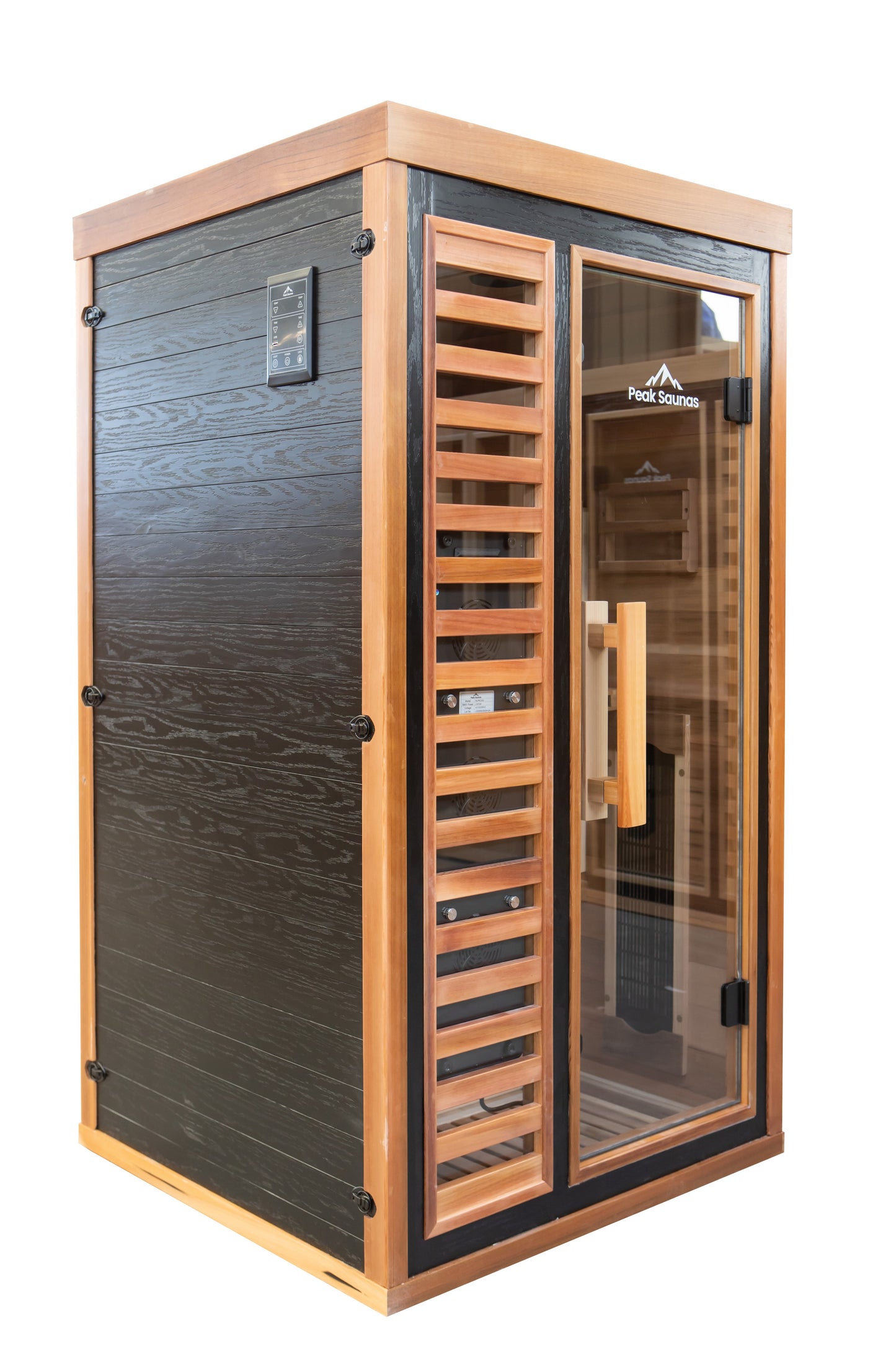 Peak Saunas Rainier 1-Person Full Spectrum Infrared Sauna with XL Medical-Grade Red Light Therapy & Smart WiFi App Control - Nuvé