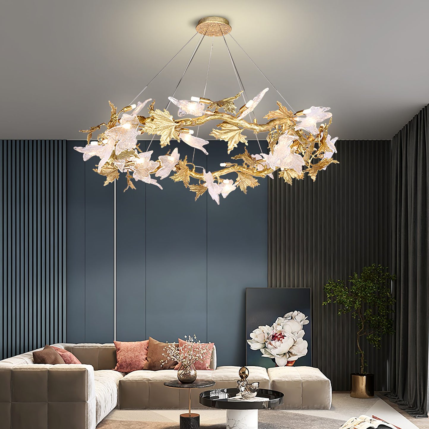 Maple Leaf Brass Chandelier - Nuvé
