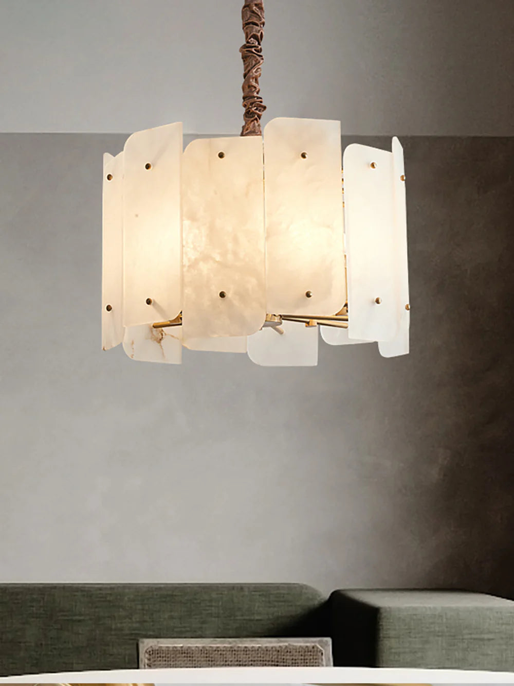 Alabaster Lorry Round Copper Chandelier - Nuvé