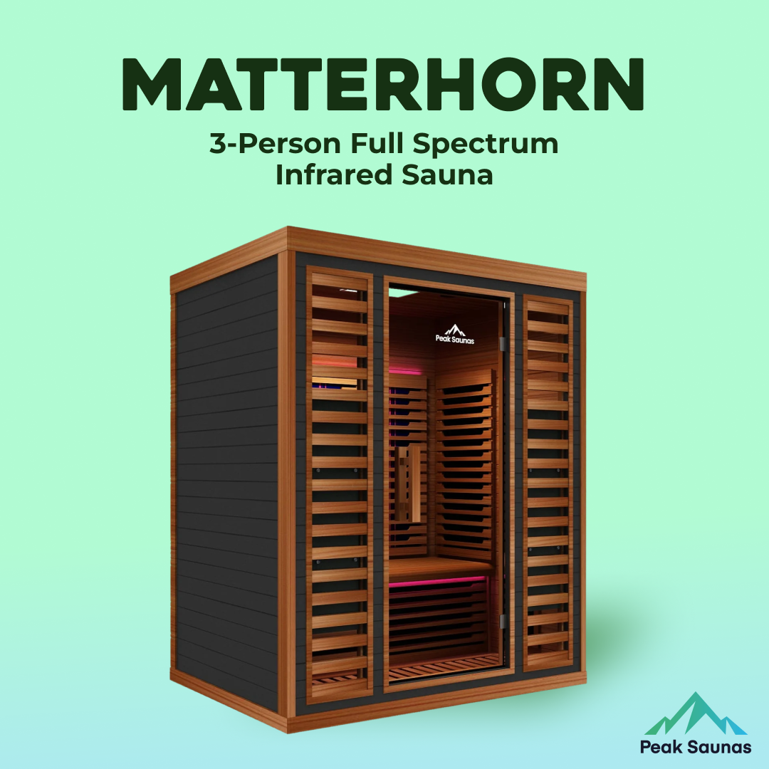 Peak Saunas Matterhorn Luxury 3-Person Full Spectrum Infrared Sauna with Two XL Medical-Grade Red Light Therapy Panels & Smart WiFi App Control - Nuvé
