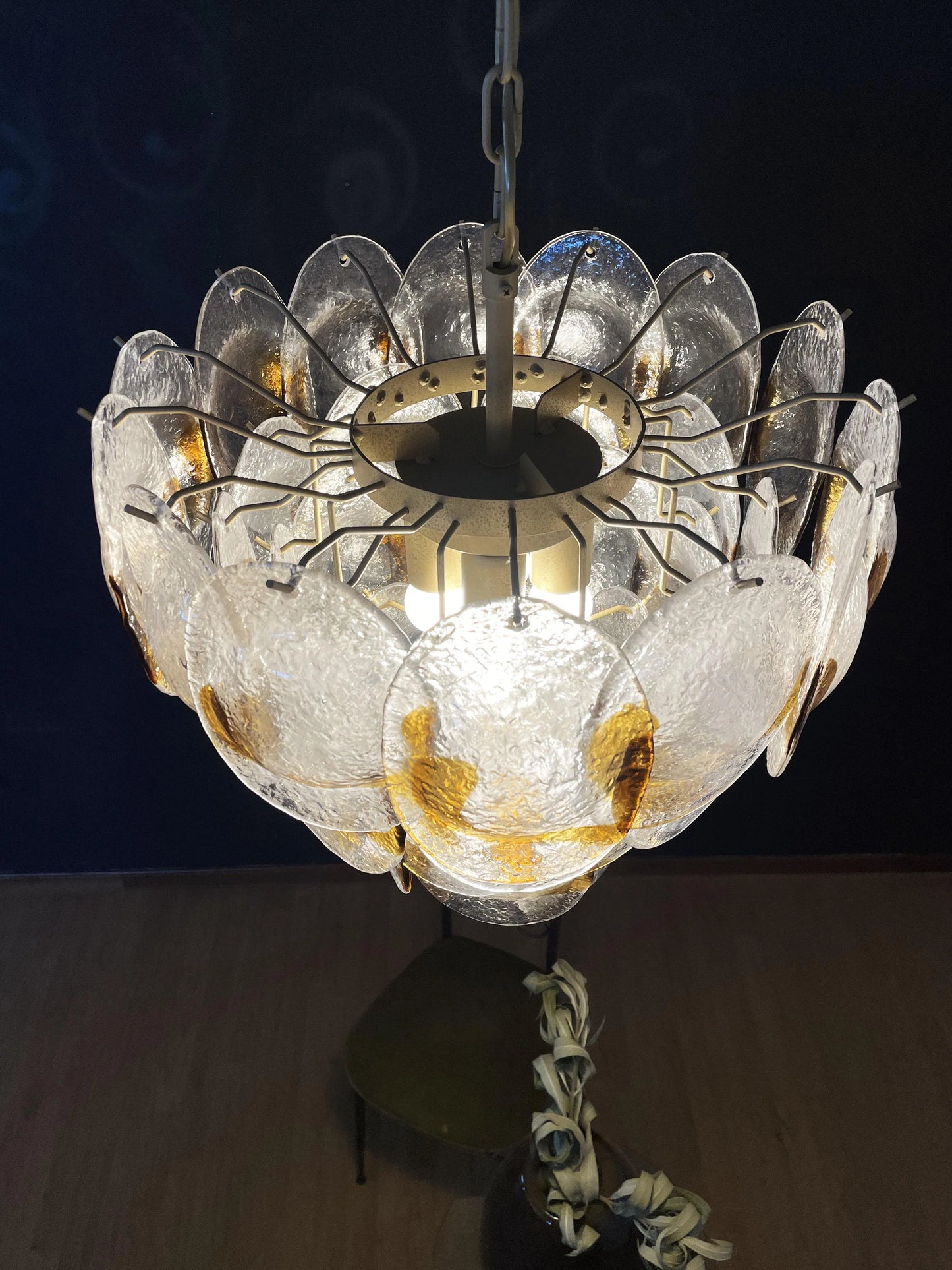 Mazzega Murano Transparent Amber Glasses Chandelier - Nuvé