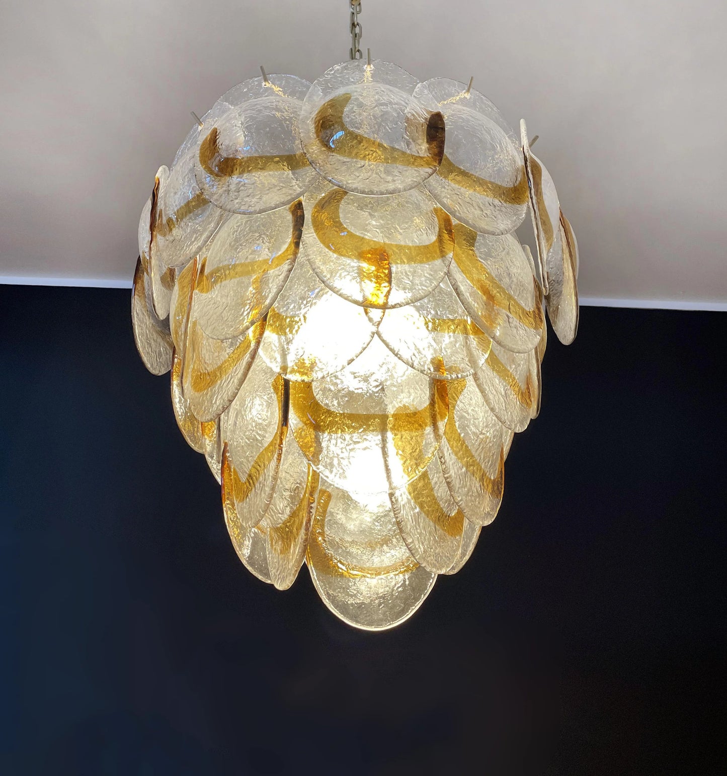Mazzega Murano Transparent Amber Glasses Chandelier - Nuvé