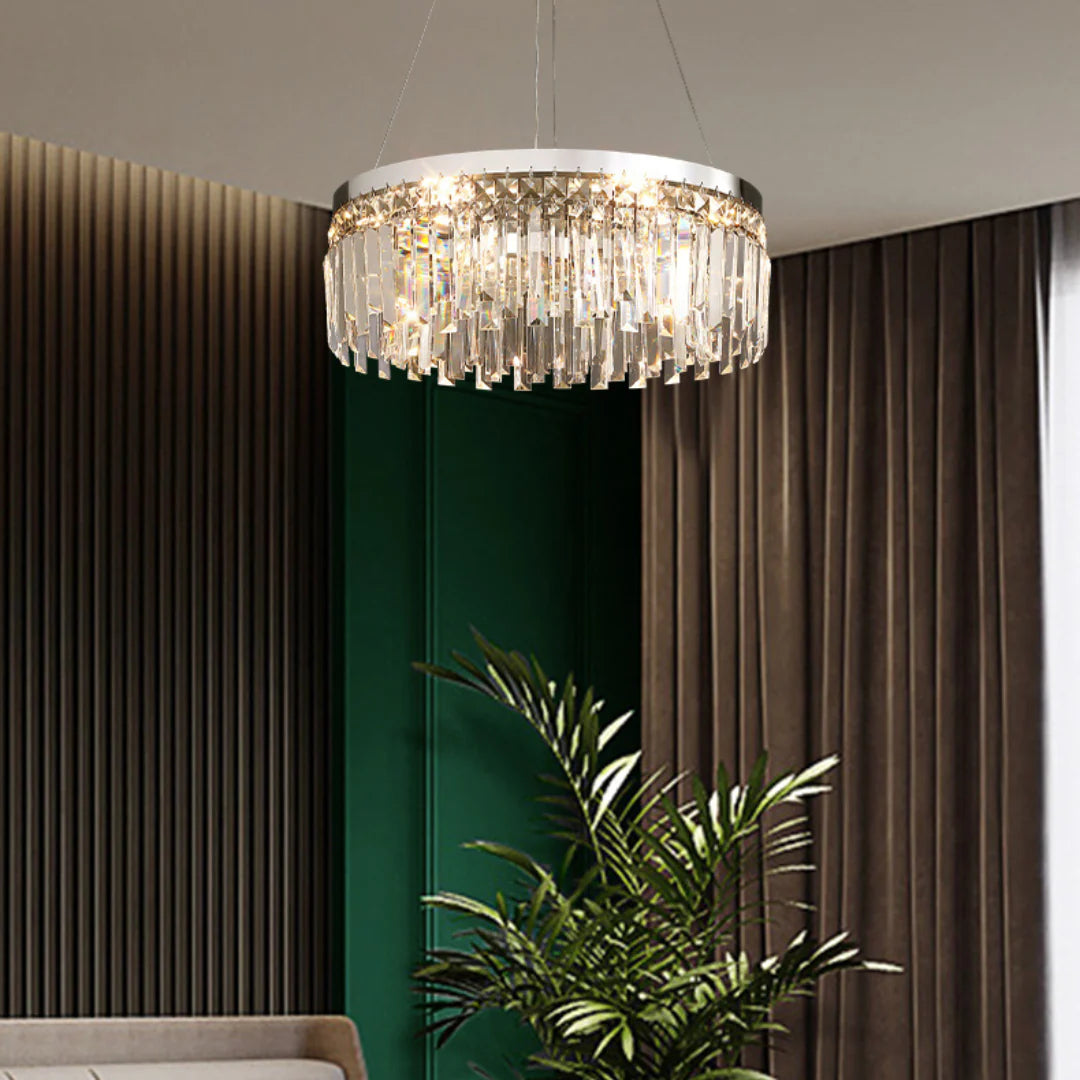 Modern Luxury Silver Round Crystal Chandelier - Nuvé