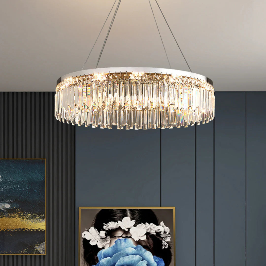 Modern Luxury Silver Round Crystal Chandelier - Nuvé