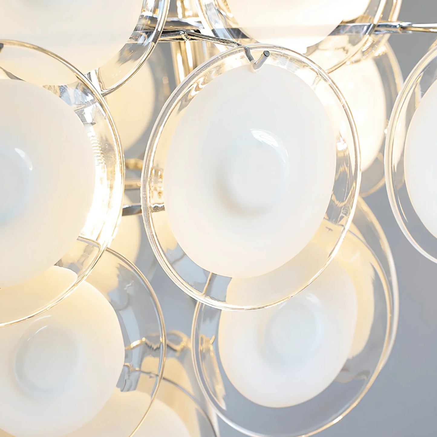 Murano Disc White Clear Glass Chandelier - Nuvé