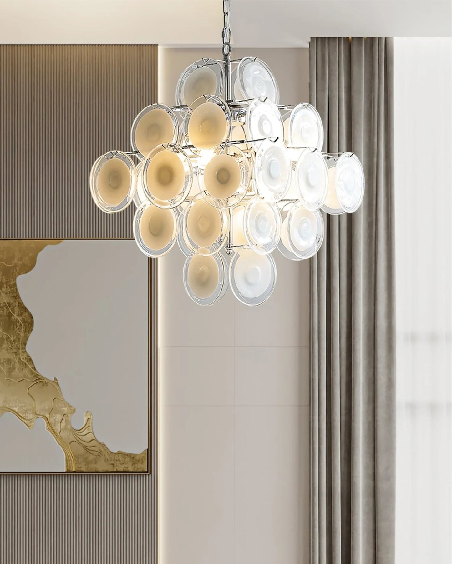 Murano Disc White Clear Glass Chandelier - Nuvé