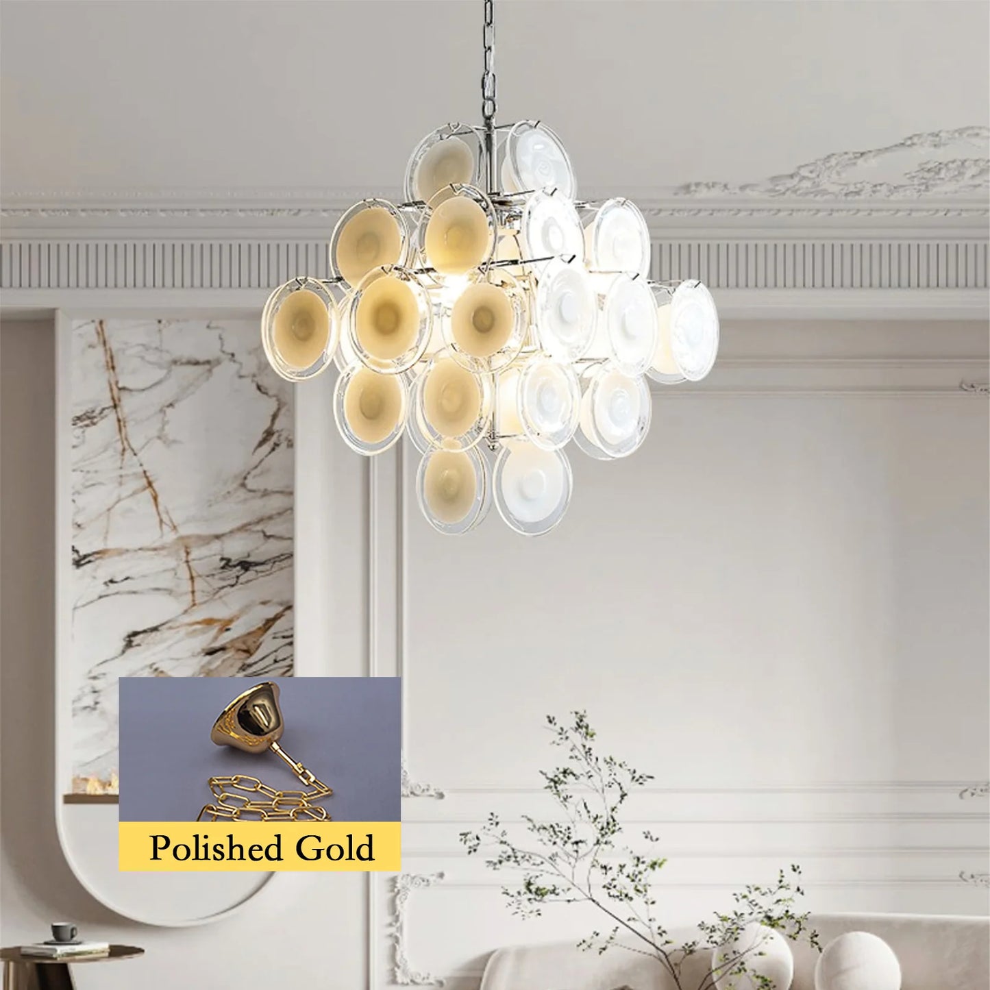 Murano Disc White Clear Glass Chandelier - Nuvé