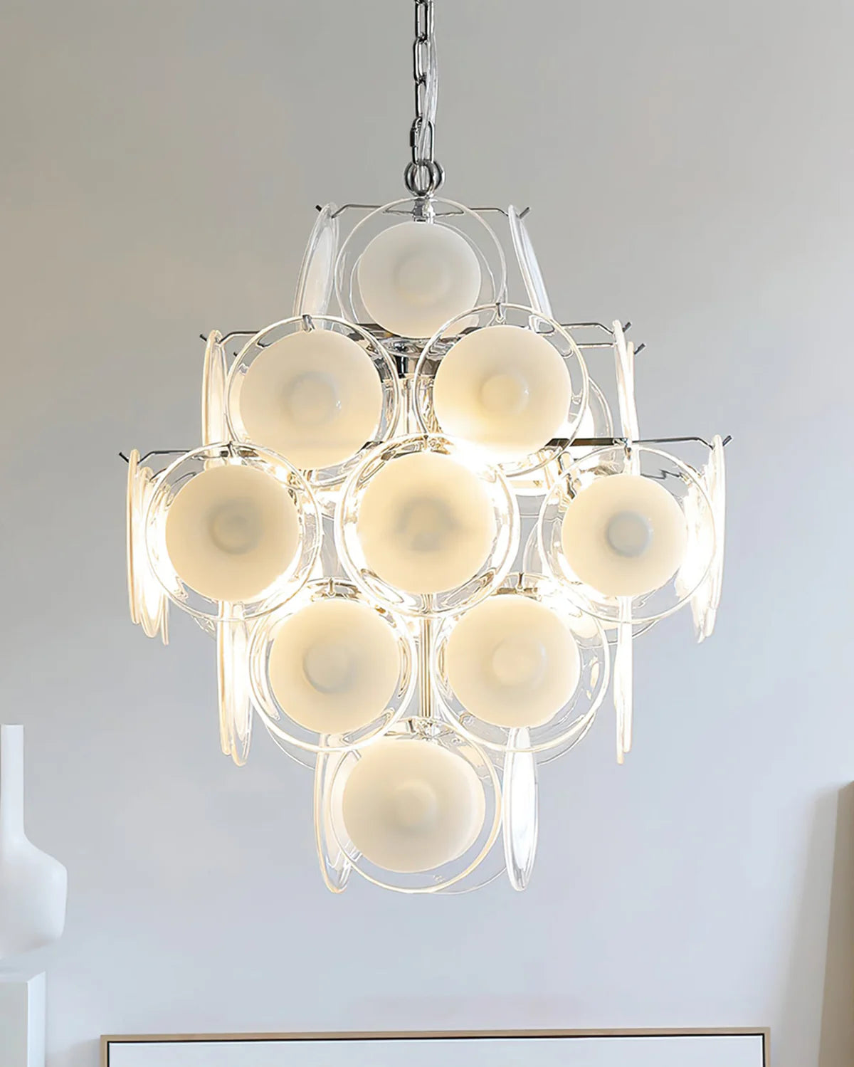 Murano Disc White Clear Glass Chandelier - Nuvé