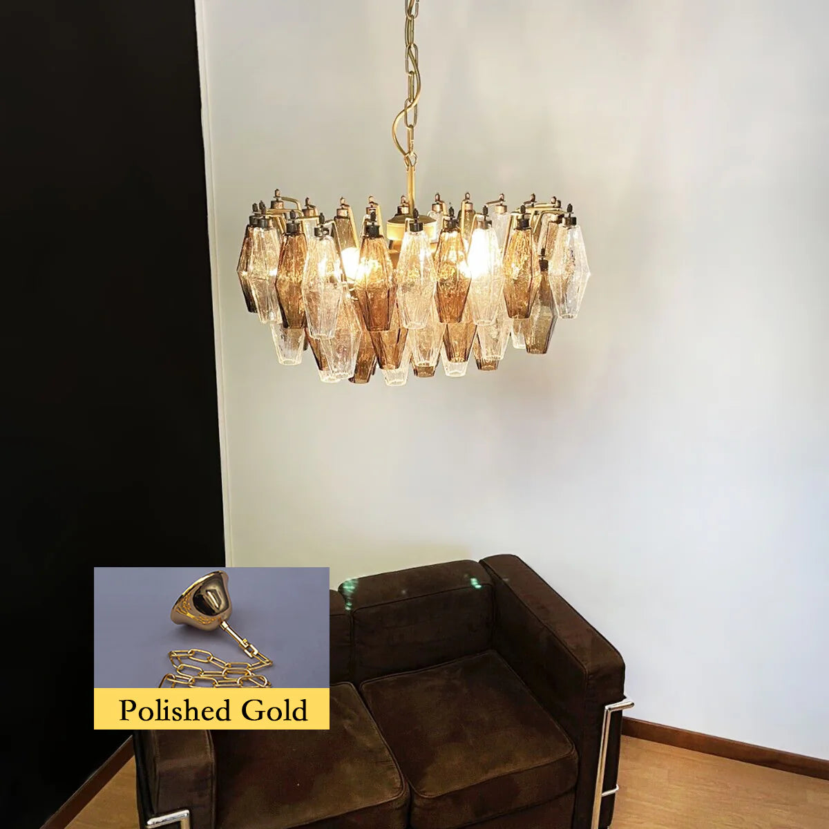 Poliedri Murano Transparent Smoked Chandelier - Nuvé