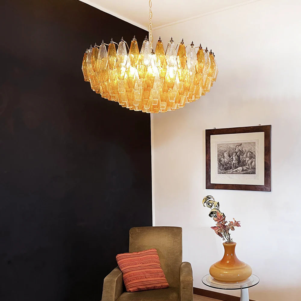 Murano Faceted Transparent Amber Glass Chandelier - Nuvé