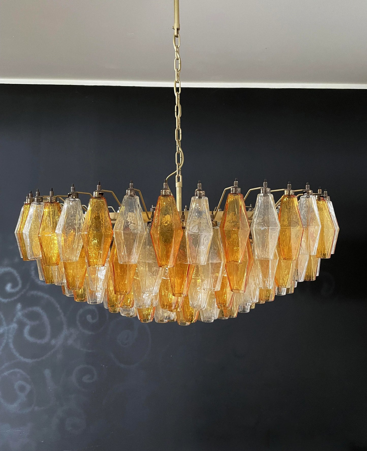 Murano Faceted Transparent Amber Glass Chandelier - Nuvé