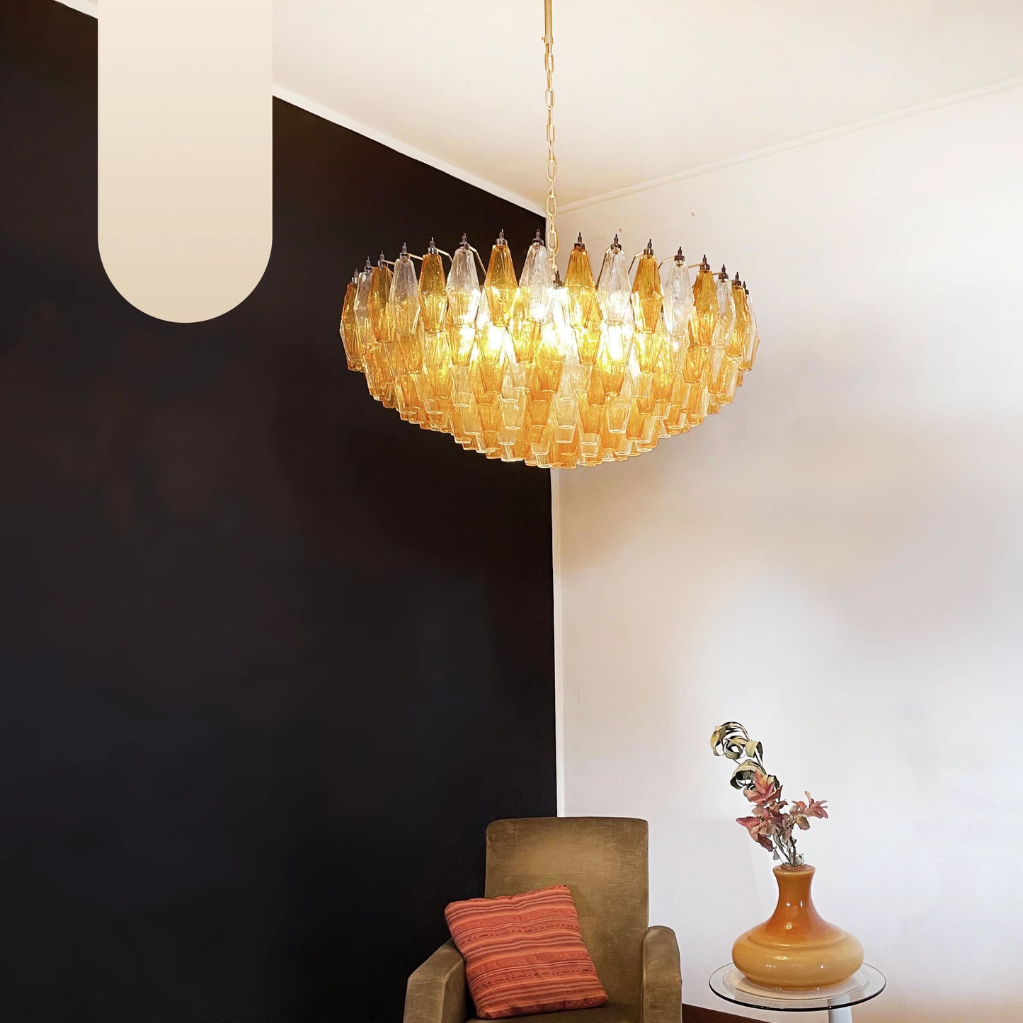 Murano Faceted Transparent Amber Glass Chandelier - Nuvé