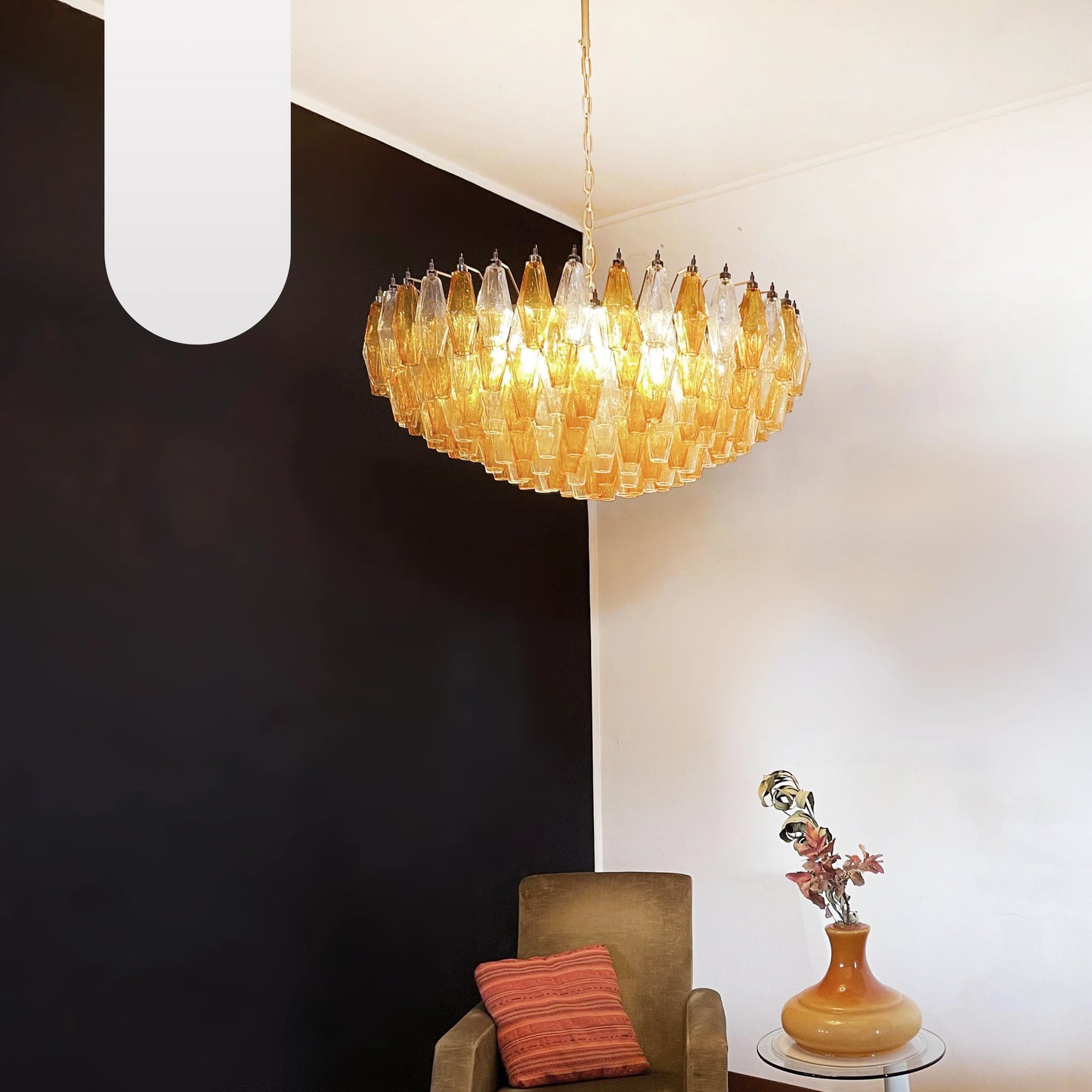 Murano Faceted Transparent Amber Glass Chandelier - Nuvé