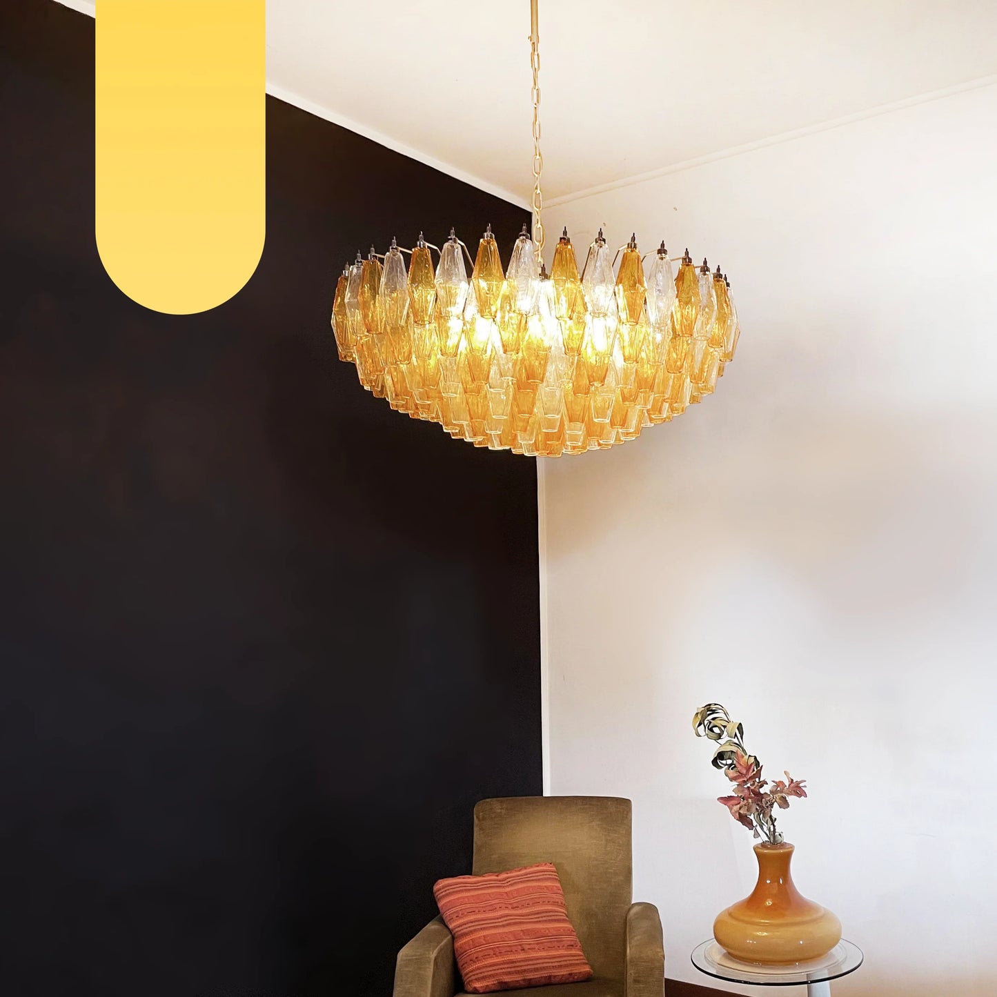Murano Faceted Transparent Amber Glass Chandelier - Nuvé