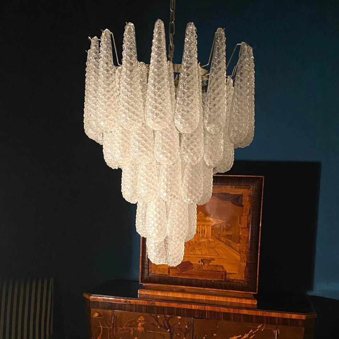 Vintage Transparent Murano Glass Petals Drop Chandelier - Nuvé