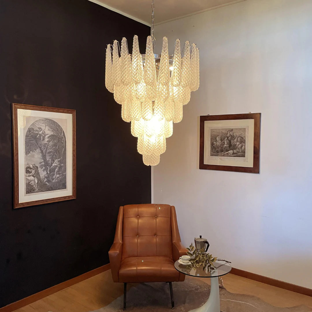 Vintage Transparent Murano Glass Petals Drop Chandelier - Nuvé