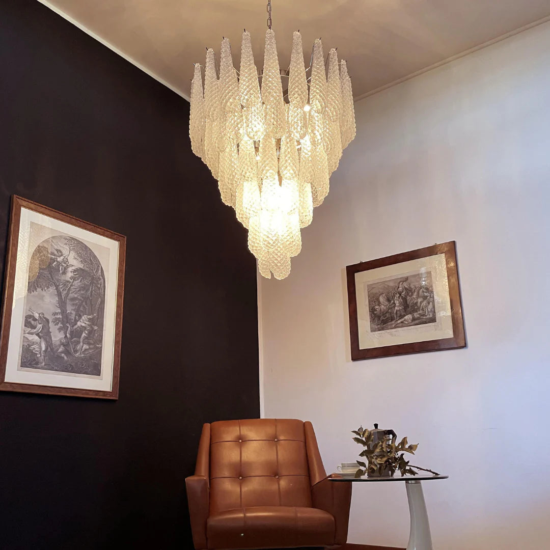 Vintage Transparent Murano Glass Petals Drop Chandelier - Nuvé