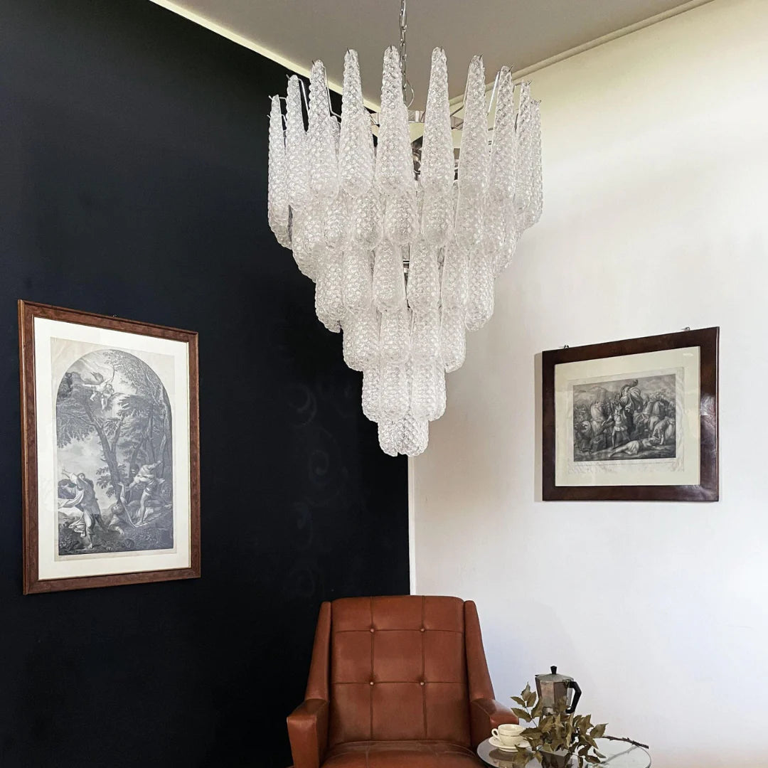 Vintage Transparent Murano Glass Petals Drop Chandelier - Nuvé
