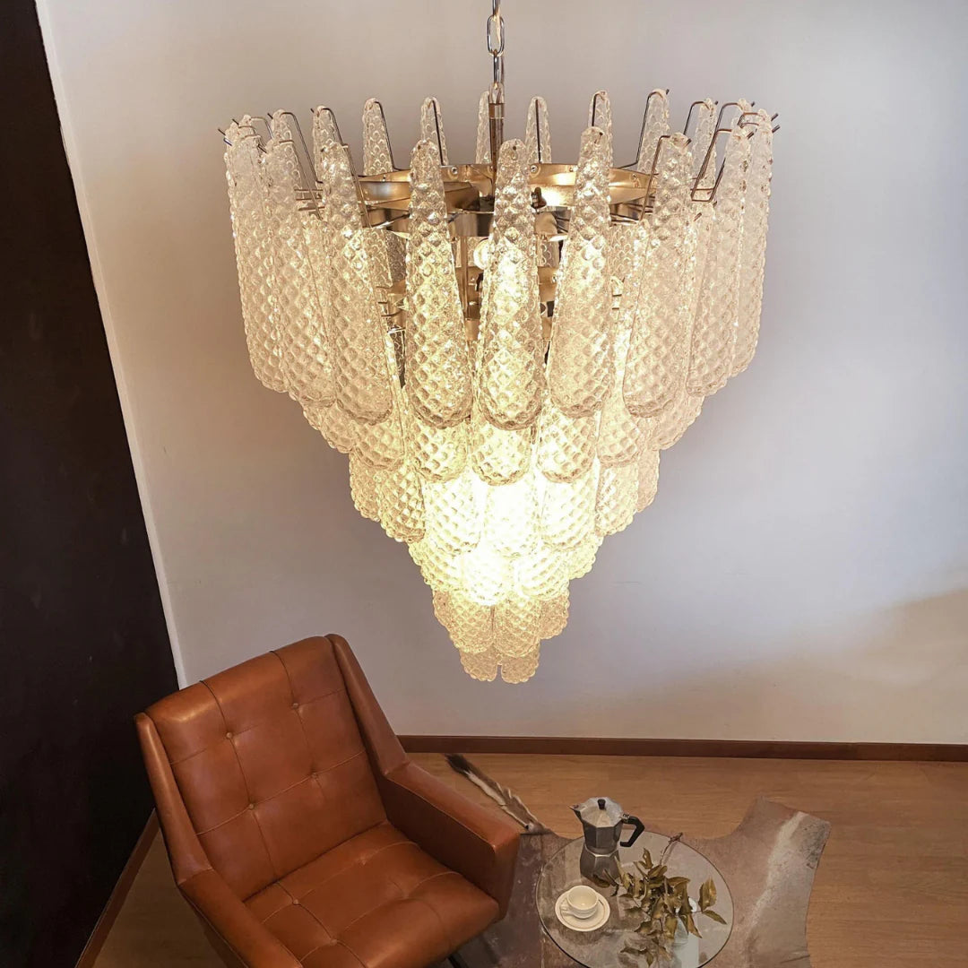 Vintage Transparent Murano Glass Petals Drop Chandelier - Nuvé