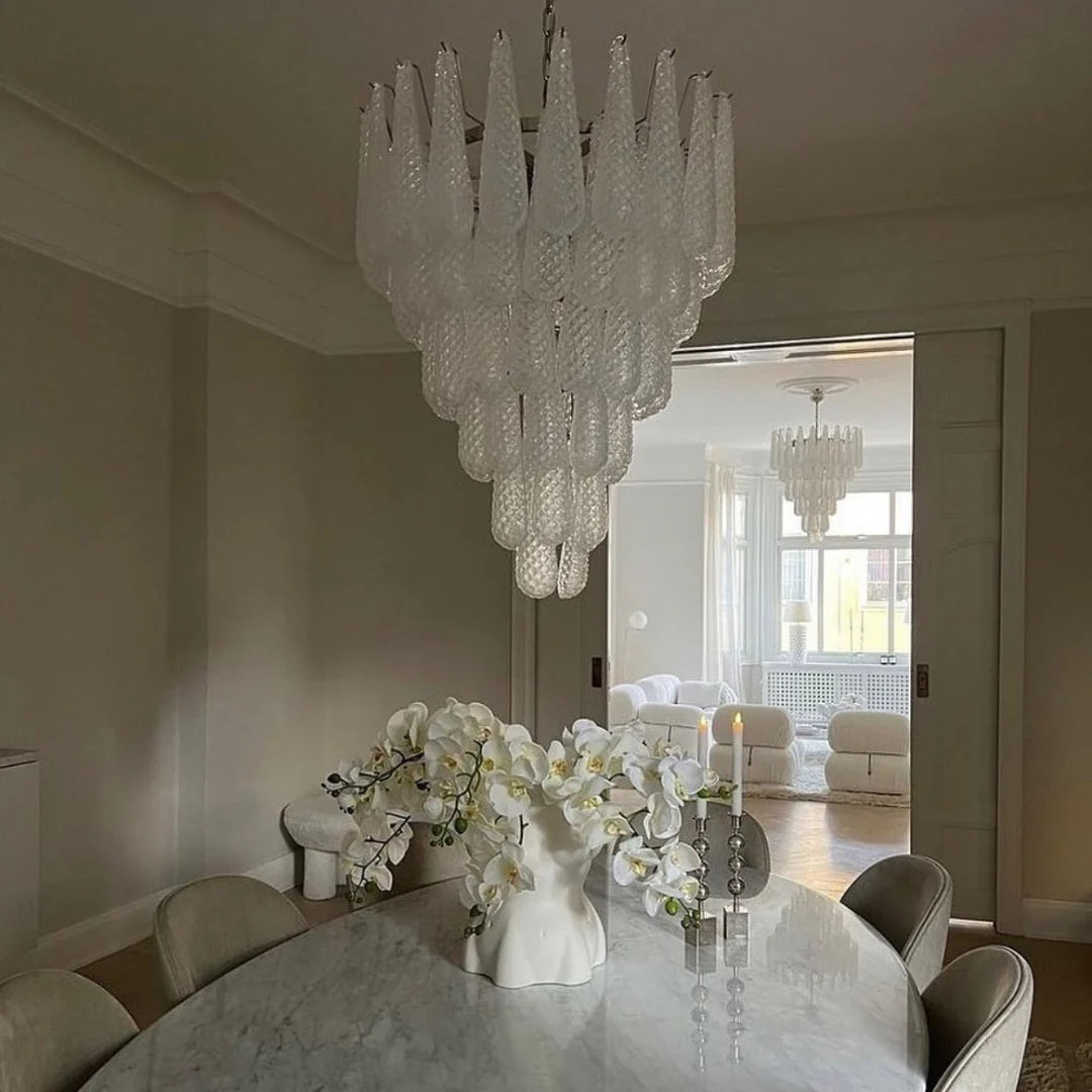 Vintage Transparent Murano Glass Petals Drop Chandelier - Nuvé
