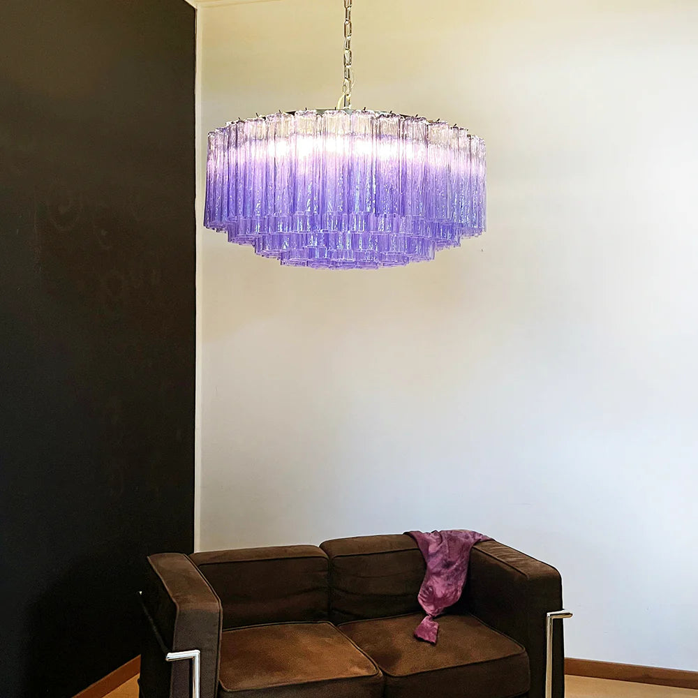 Murano Large Amethyst Glass Tube Chandelier - Nuvé